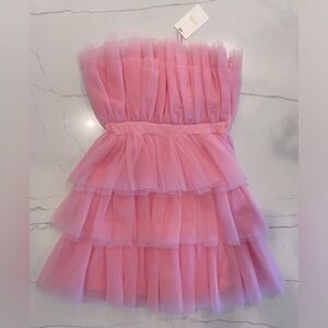 Entro Blush Pink Tulle Tube Ruffle Mini Dress, Size S, NWT